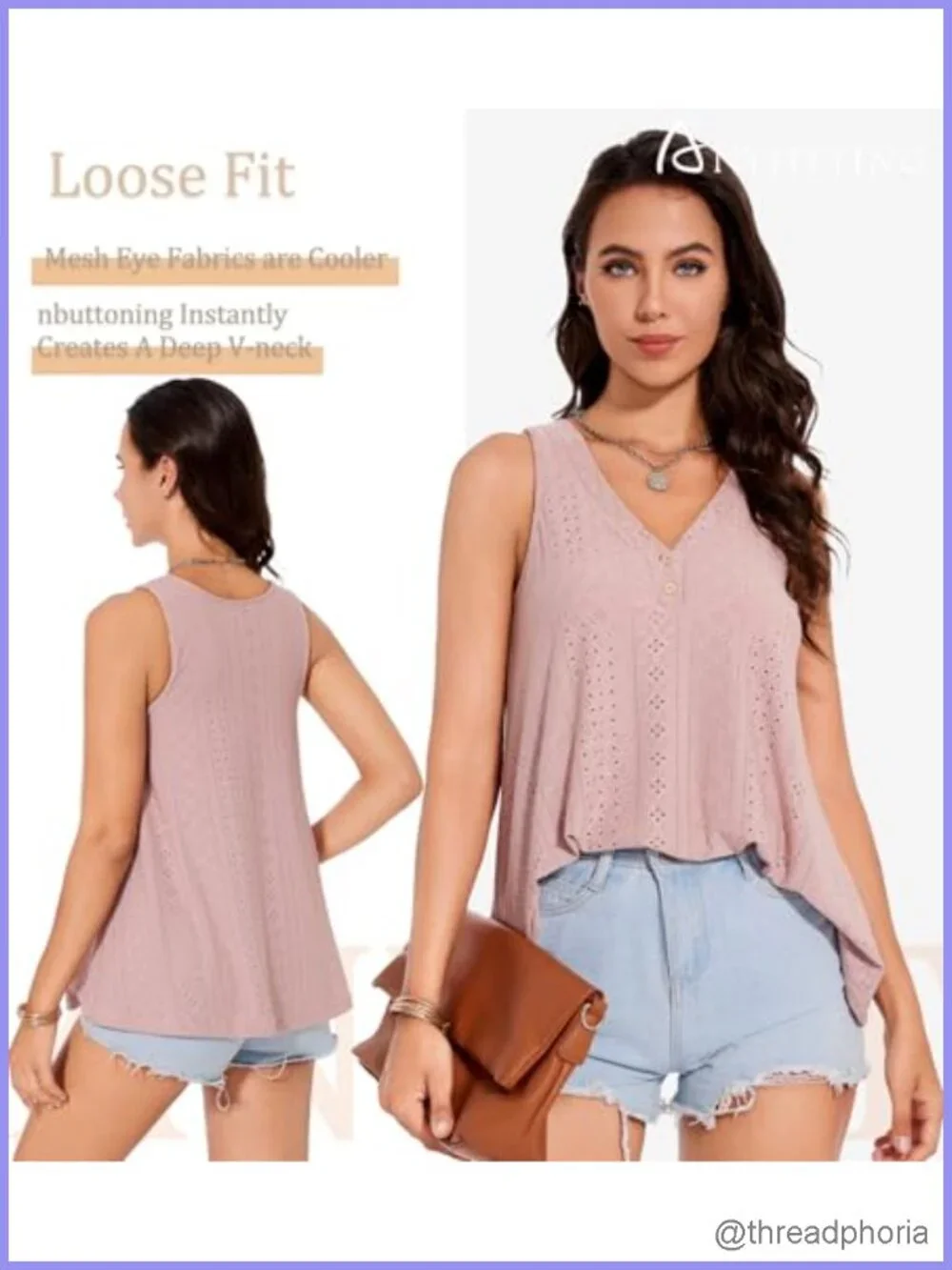 Tank Top with Built in Bra Flowy Loose Fit Sleeveless V-Neck Summer Top